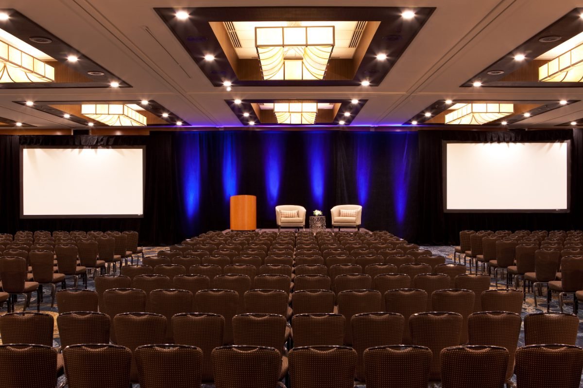 Ballroom set for a general session at the Hyatt Regency Greenville